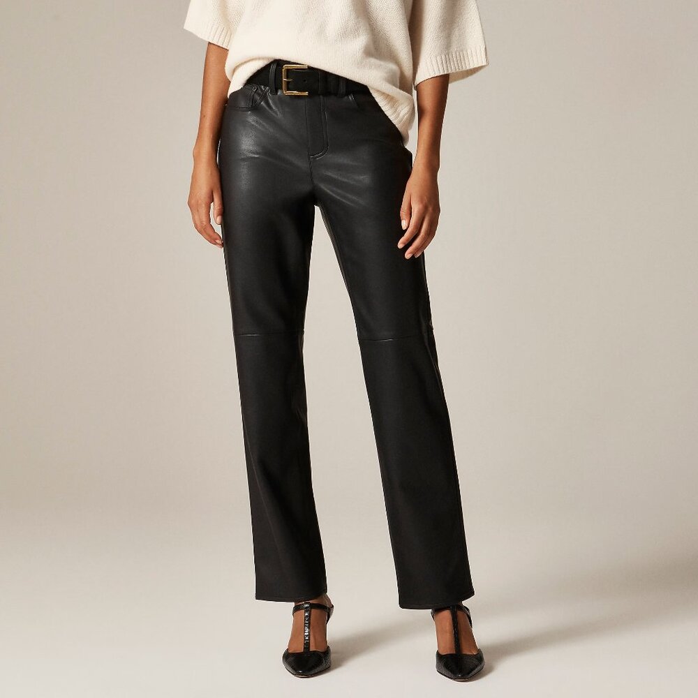 J. Crew Petite Nipped Straight Pant Black Faux Leather 27P NWT